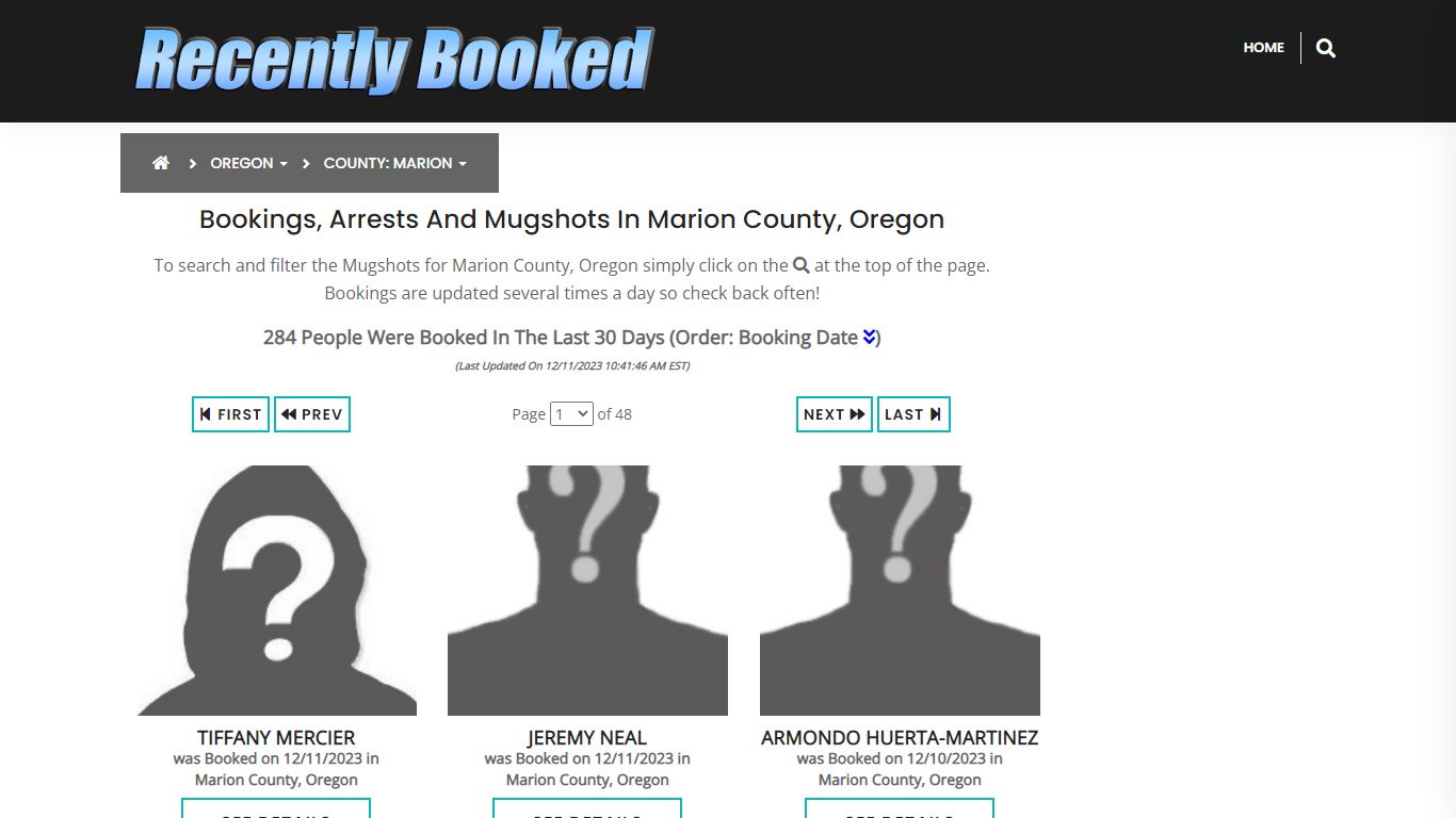 Recent bookings, Arrests, Mugshots in Marion County, Oregon